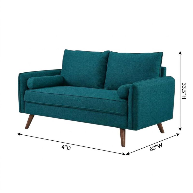 Fabric-Upholstered Small Loveseat Sofa for Bedroom and Living Room, Teal image number 2