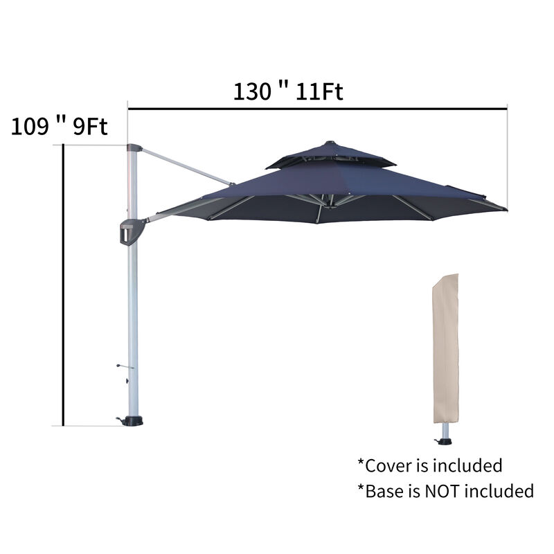 MONDAWE 11ft 2-Tier Square Cantilever Outdoor Patio Umbrella with Included Cover
