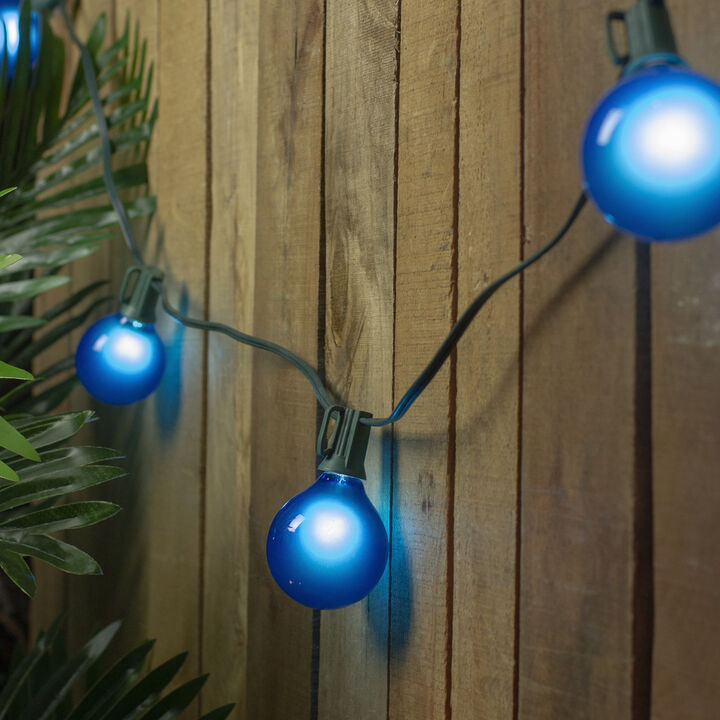 Set of 15 Blue Satin G50 Globe Christmas Lights - Green Wire