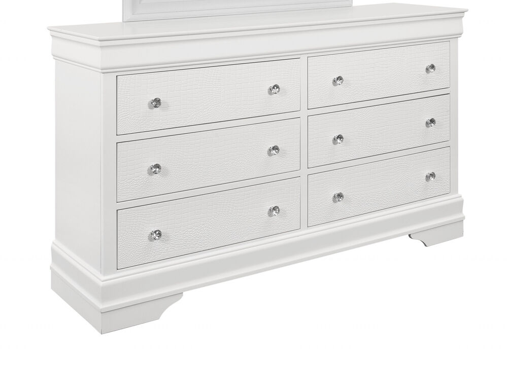 Six Drawer Solid Wood Double Dresser with Metallic Finish for Bedroom Storage