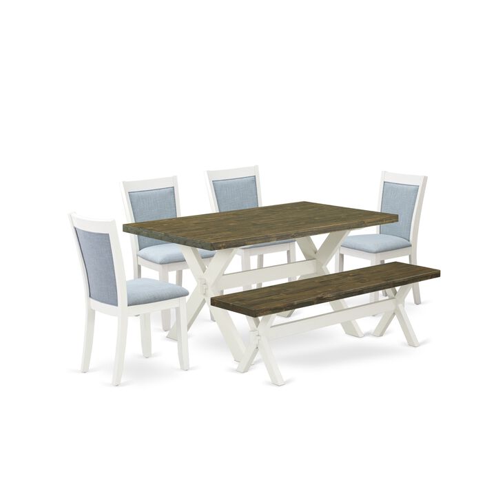 East West Furniture X076MZ015-6 6Pc Dining Set - Rectangular Table , 4 Parson Chairs and a Bench - Multi-Color Color