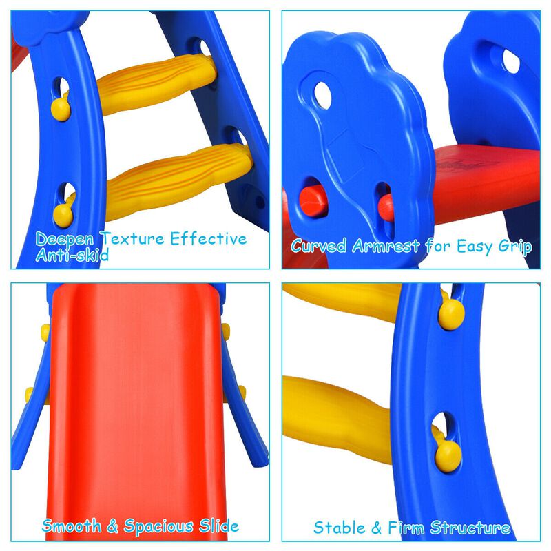 Foldable 2-Step Kids Slide with Hoop for Indoor Fun &ndash; Red, Blue, Yellow image number 5