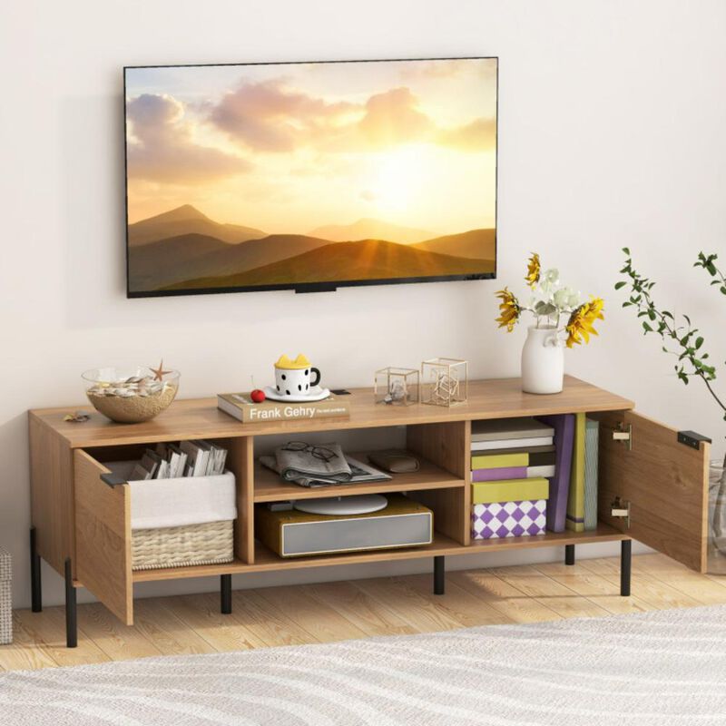Hivvago 2-Door TV Stand with Charging Station and Open Shelves for TVs up to 65 Inches