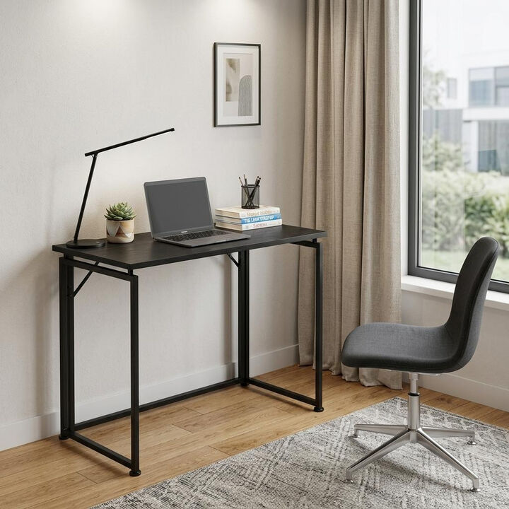 HomeRoots 32" Black Wood and Steel Folding Writing Desk