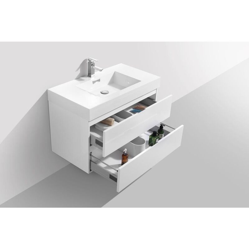 Kubebath Bliss 36 High Gloss White Wall Mount Modern Bathroom Vanity
