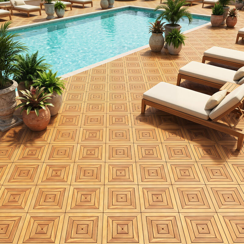 48 Piece Interlocking Wood Deck Tiles for Patio Balcony and Garden Flooring-Natural image number 7