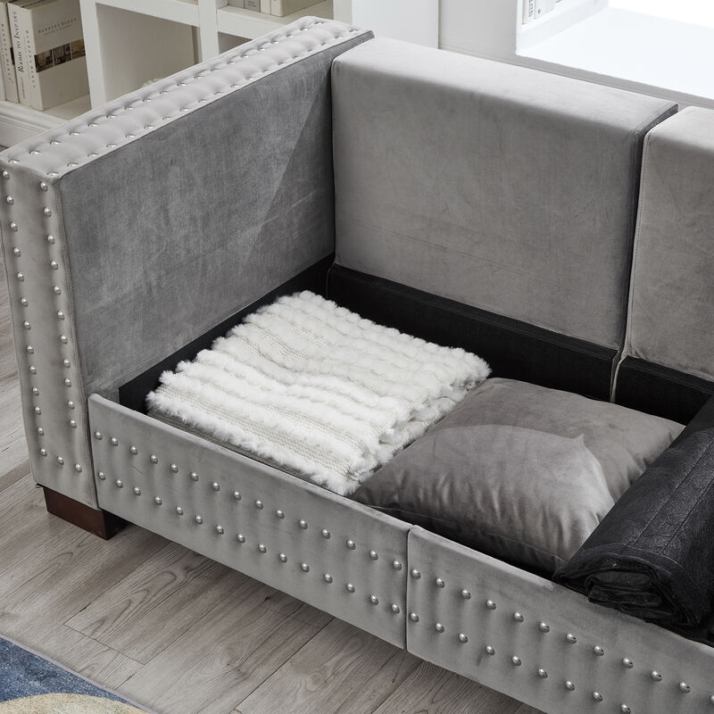 Merax Modern Design Living Room Sofa Square armrest with Silver Nails Decoration image number 7