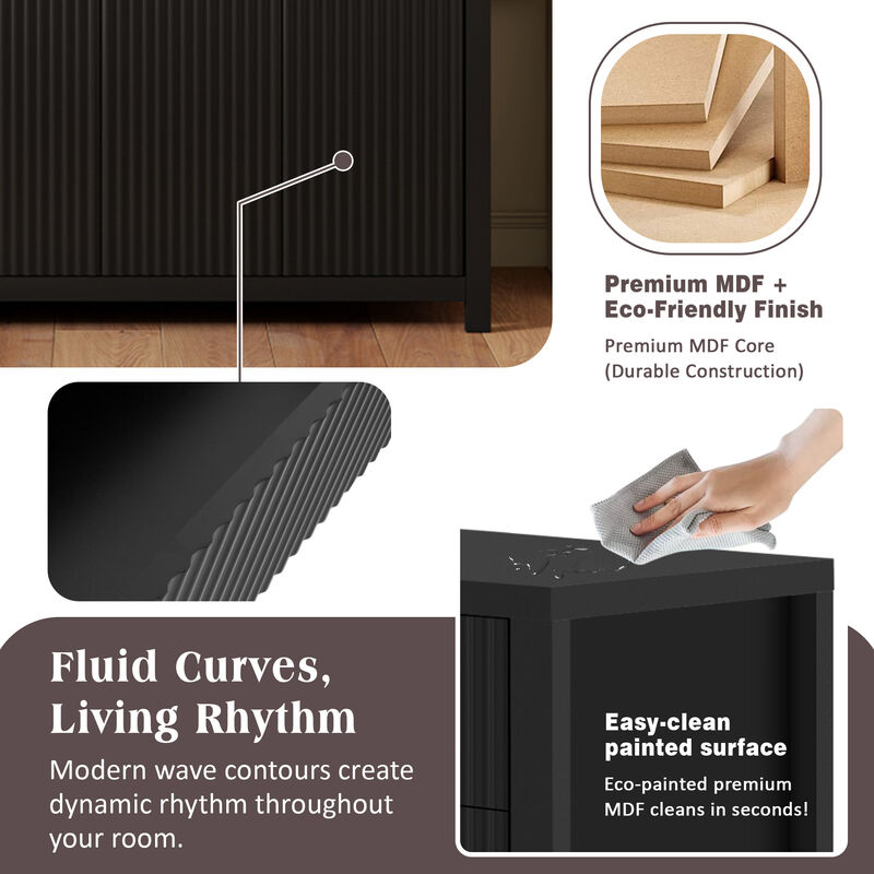 Merax Modern Wave-Pattern Sideboard Cabinet with 2 Drawers and 4 Doors