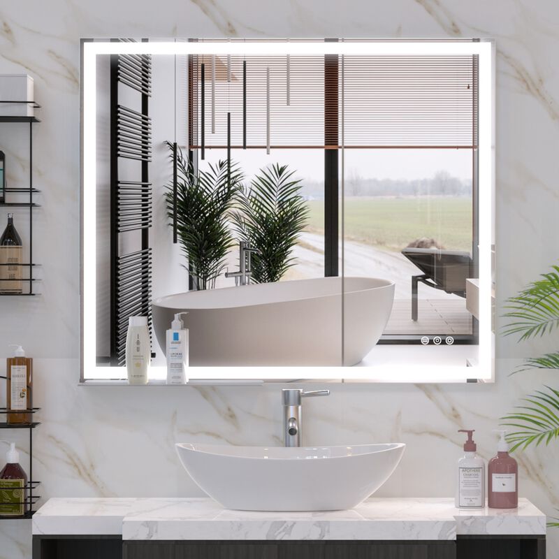 ELEMENT ACE LED Wall Mounted Bathroom Vanity Mirror with Adjustable White Warm Natural Light Anti-Fog Touch Switch Memory Function Smart Large Rectangular Bathroom Mirror image number 9