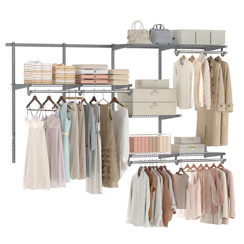 Wall-Mounted Closet Storage System with Hanging Rod and Open Shelves image number 4