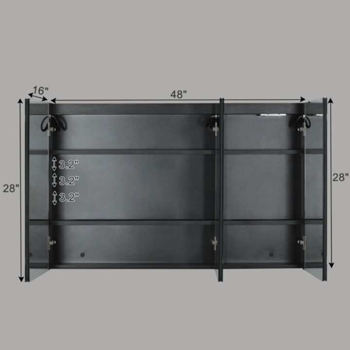 Modern Bathroom Wall Cabinet with Three-Color LED Light and Dual Power Plugs