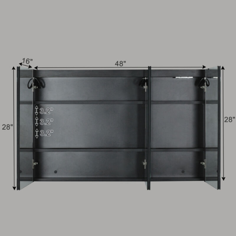 Modern Bathroom Wall Cabinet with Three-Color LED Light and Dual Power Plugs