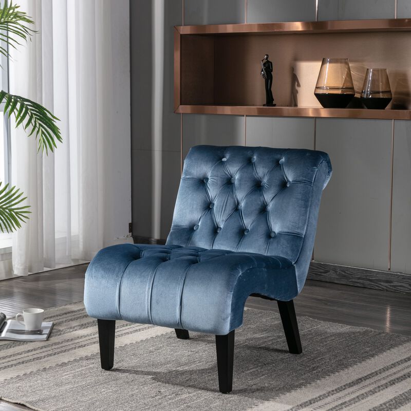 Modern Velvet Accent Chair, Armless Button Tufted Upholstered Barrel Chair with Wood Legs for Living Room, Bedroom, Office image number 1