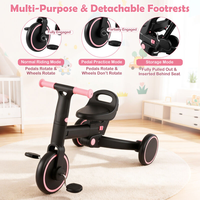 4 in 1 Kids Tricycle with Push Handle Foldable Design and Adjustable Seat image number 7