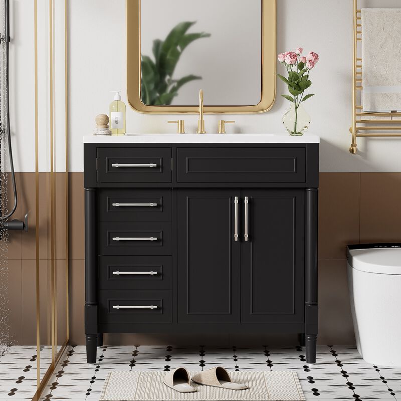 36'' Bathroom Vanity with Top Resin Sink, Black