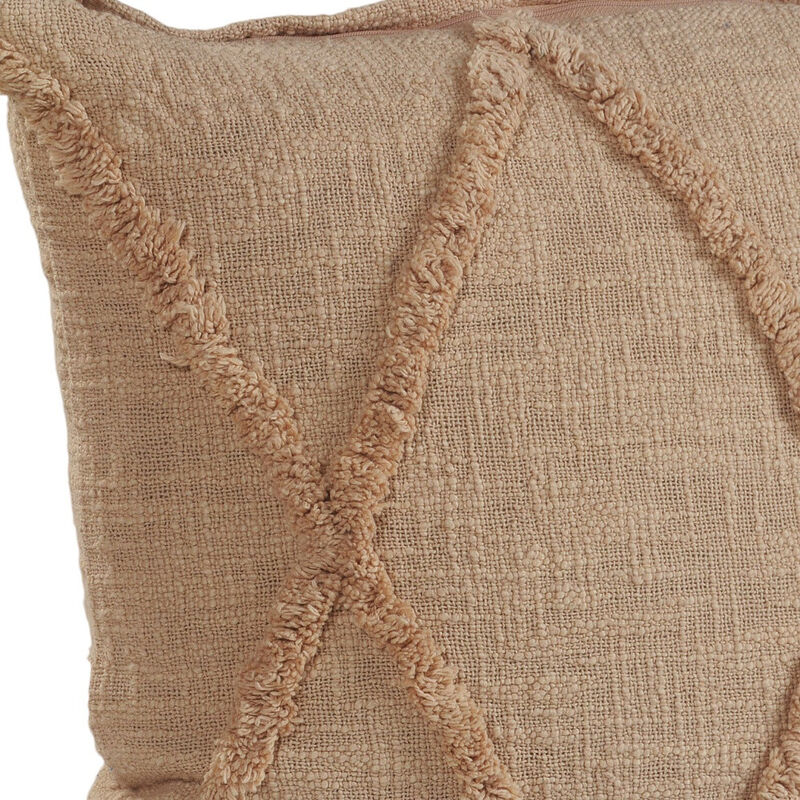 HomeRoots Set of Two Tan Diamond Cotton Throw Pillow With Fringe image number 4