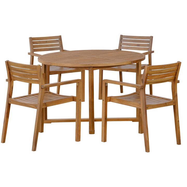 Merax Acacia Wood 5-Piece Outdoor Dining Set with Round Table & 4 Chairs