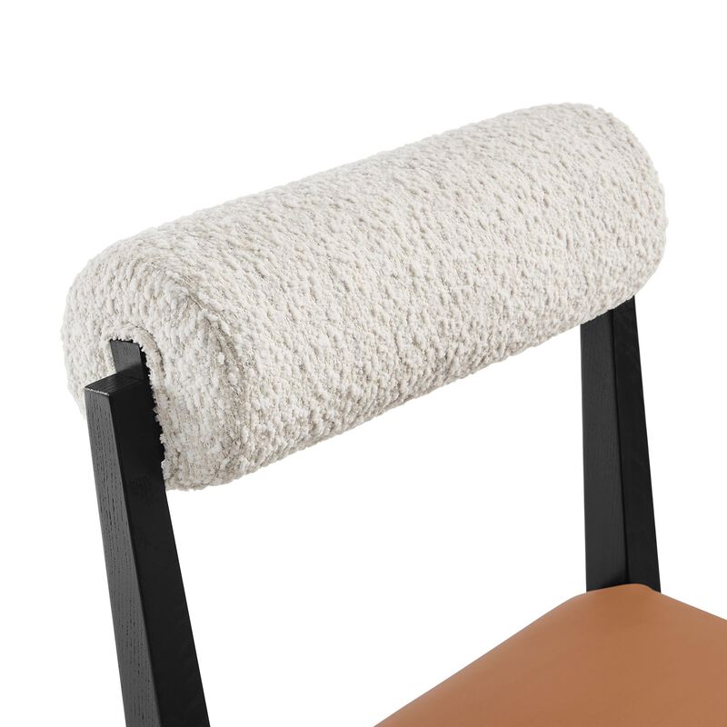 Modway Kai Upholstered Dining Chair with Wood Legs in Pearl Tan Black - Modern Dining Room Chair with Boucle Fabric Backrest and Faux Leather Seat - Wood Fabric Side Chair for Dining Room, Kitchen image number 8