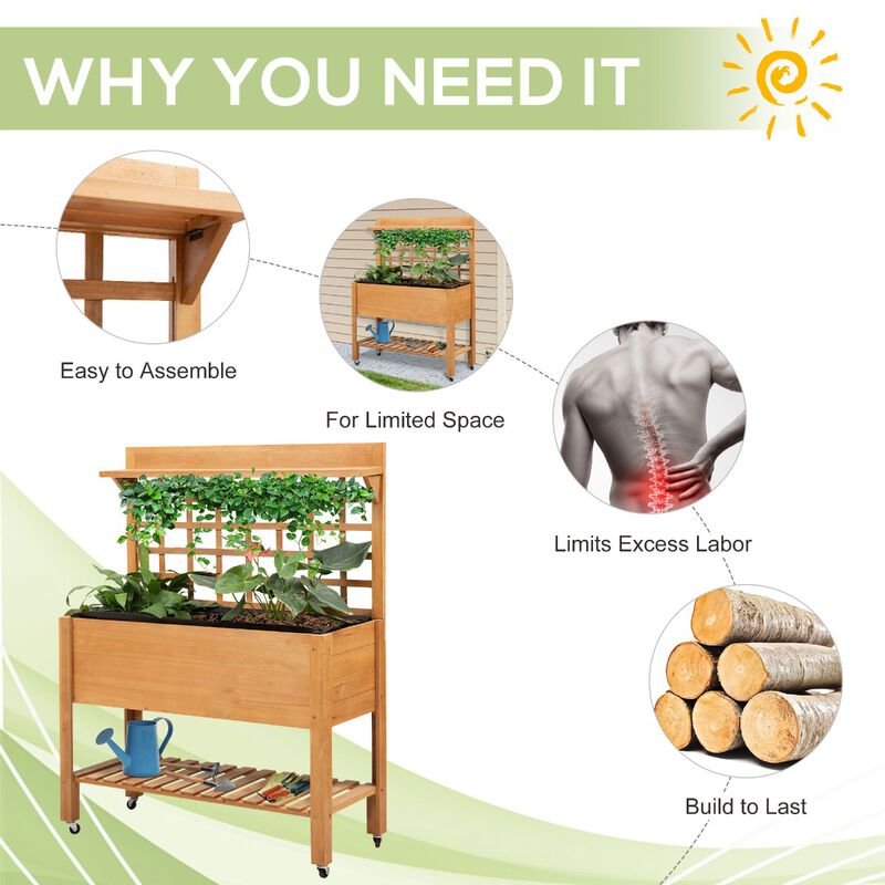 Hivvago Elevated Wooden Garden Bed with Shelf and Wheels image number 4