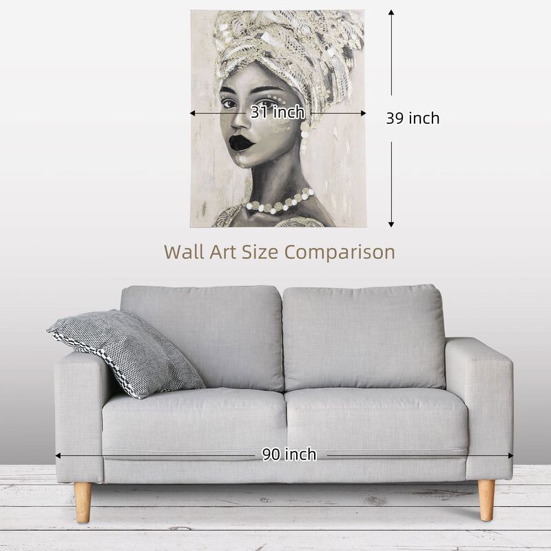 Hand-Painted Canvas Wall Art for Living Room Bedroom, Painting Gold African Woman, 39.25" x 31.5" image number 6