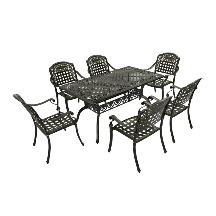 MONDAWE 7-Piece Aluminum Rectangle Diamond Pattern Table Patio Dining Set with Checkerboard Pattern Chairs