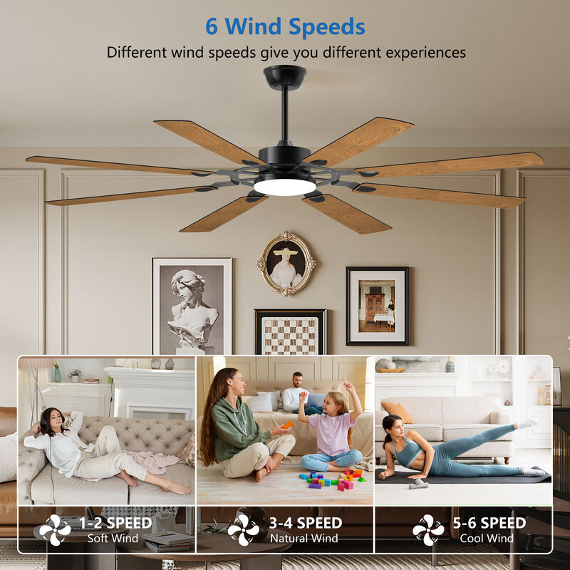 Modern 72-Inch Indoor/Outdoor Ceiling Fan &ndash; Dimmable LED, Energy-Saving DC Motor image number 6