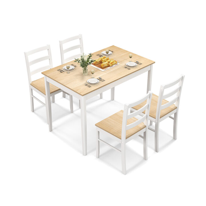 Wooden Dining Set with Rectangular Table and 4 Chairs &ndash; 5 Pieces