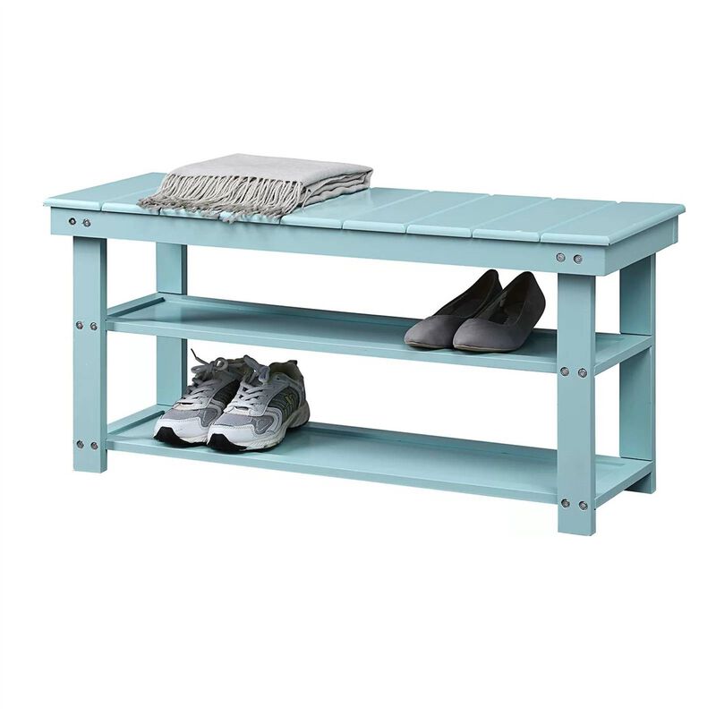 QuikFurn Sea Foam Aqua Blue Wood 2-Shelf Shoe Rack Storage Bench for Entryway or Closet