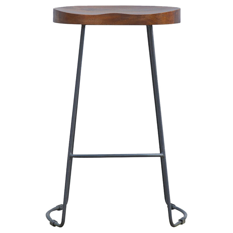 HomeRoots 30" Brown and Black Solid Wood and Iron Bar Height Bar Chair image number 3
