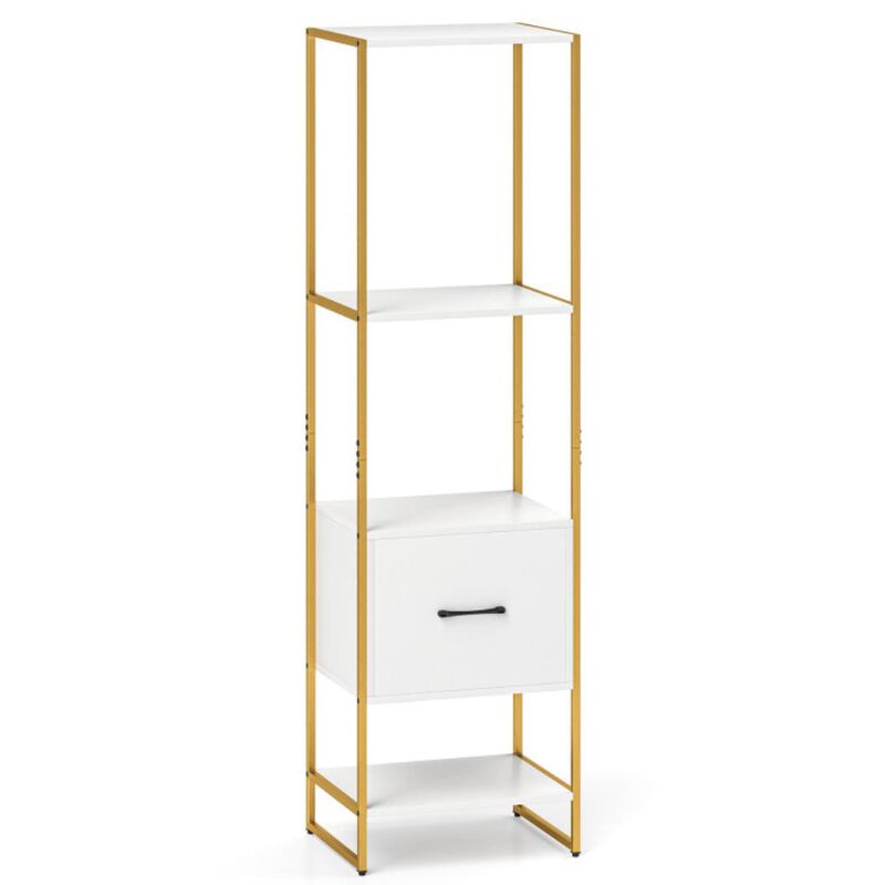 Hivvago 5-Tier Narrow Bookcase with 4 Open Shelves and Storage Drawer