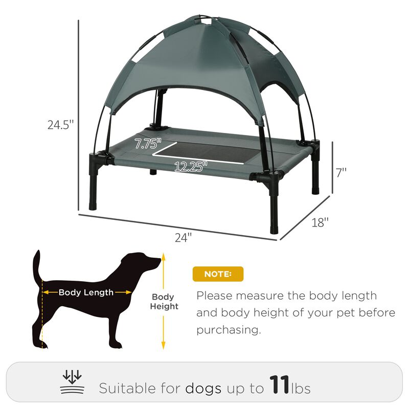 Petite Pup Retreat: 24" Grey/Black Elevated Dog Cot with UV Canopy