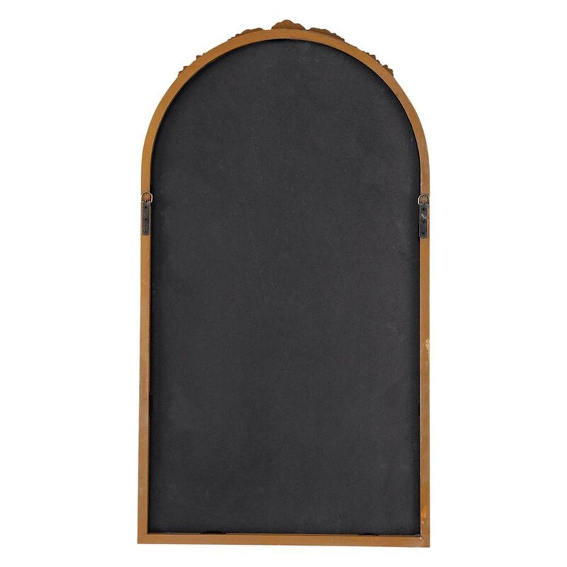 HomeRoots 42" Brown Crowned Top Antiqued Glass Arch Framed Accent Mirror image number 2