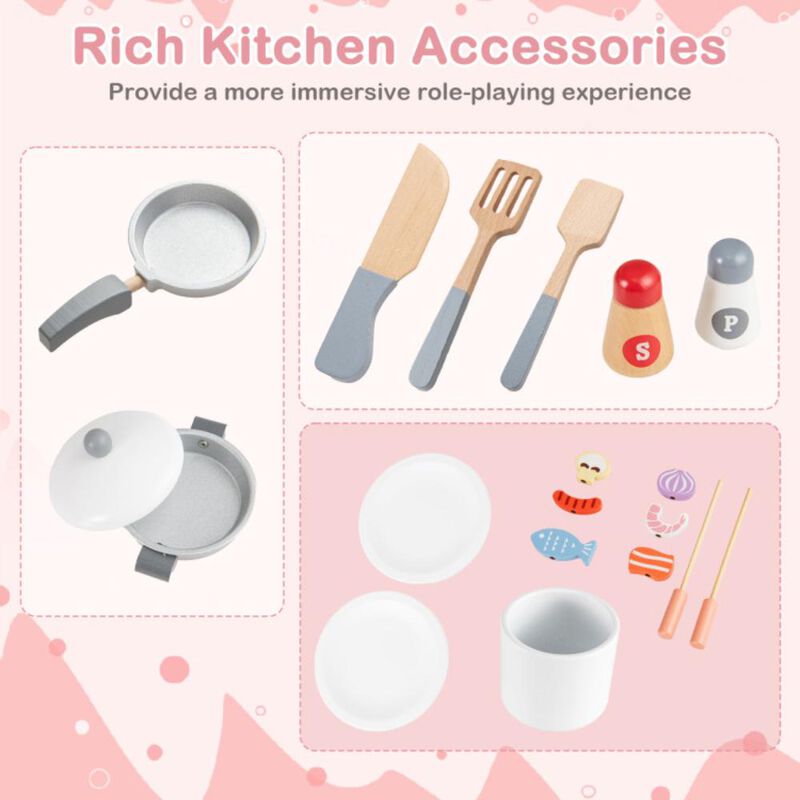 Hivvago Kids Play Kitchen Set with Realistic Range Hood and Refrigerator