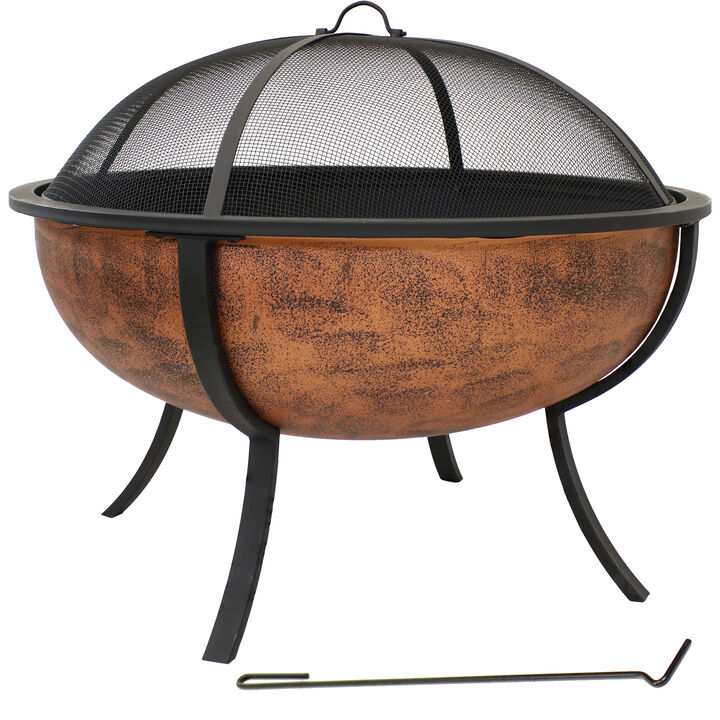 Sunnydaze 32 in Steel Fire Pit with Screen, Grate, and Poker - Copper