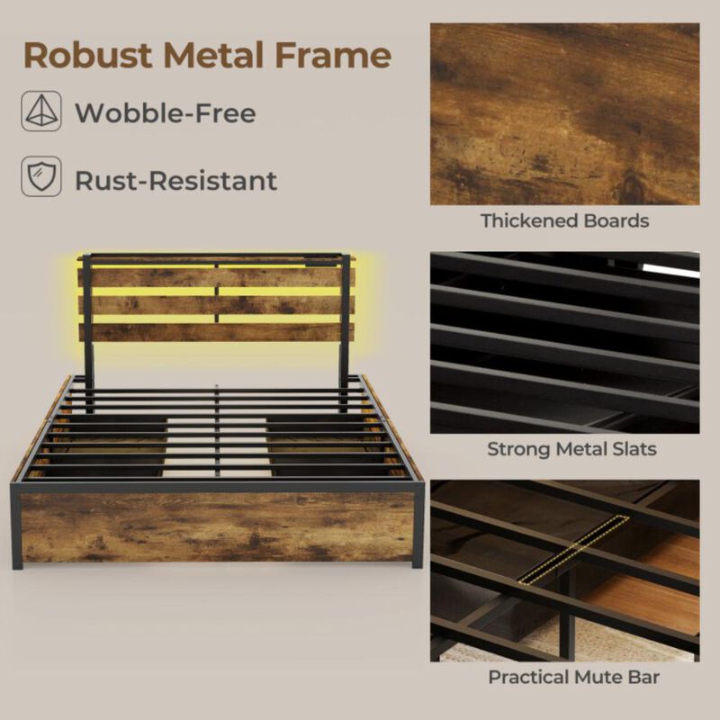 Hivvago Bed Frame with Drawers LED Lights and USB Ports