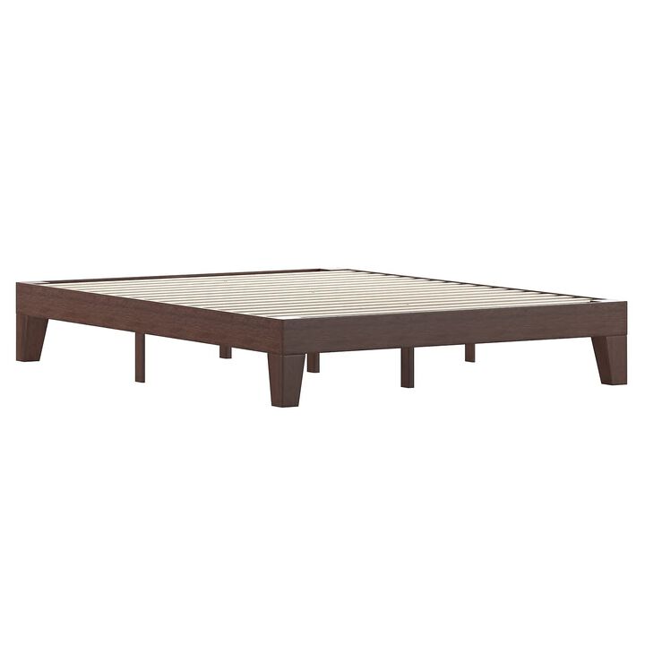 Flash Furniture Evelyn Wooden Platform Bed - Walnut Finish - Queen - Wooden Slat Support - No Box Spring Required - Easy Assembly
