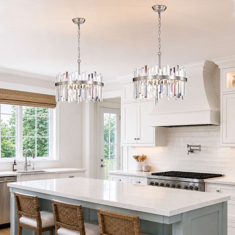 Candela Satin Nickel Finish 5-light Drum Crystal Glass Chandelier image number 1