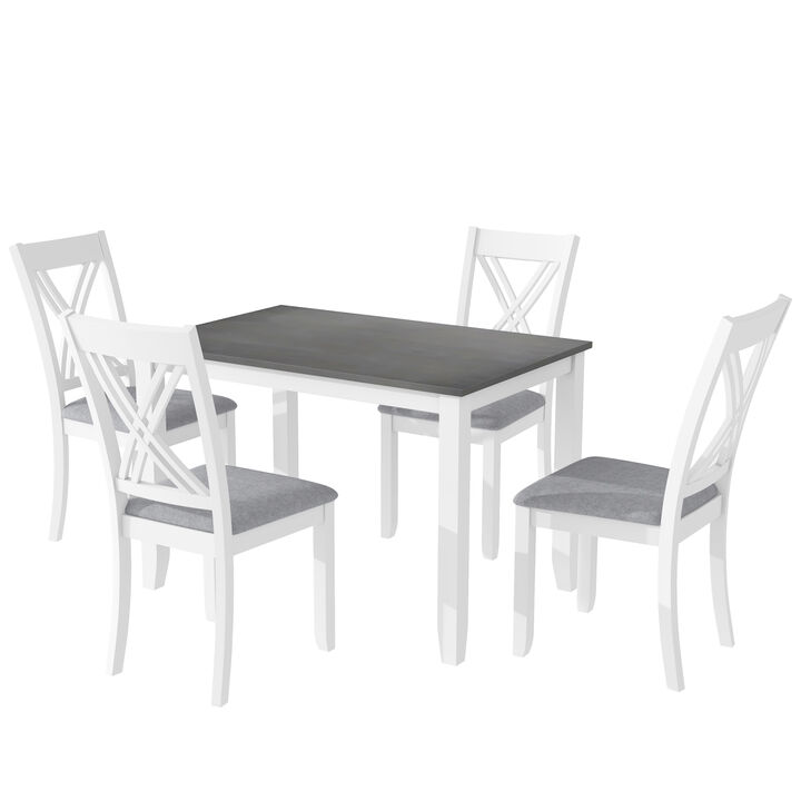 Rustic Minimalist Wood 5Piece Dining Table Set with 4 XBack Chairs for Small Places, Gray