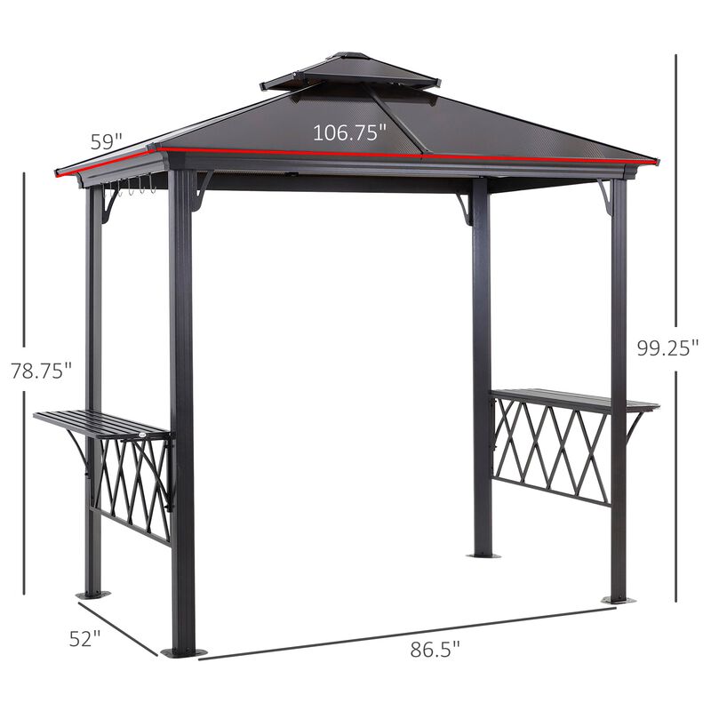 8.3 ft Outdoor Patio Double-tier BBQ Canopy Gazebo with 2 Separate Shelves for Serving & 6 Hooks for Utensils