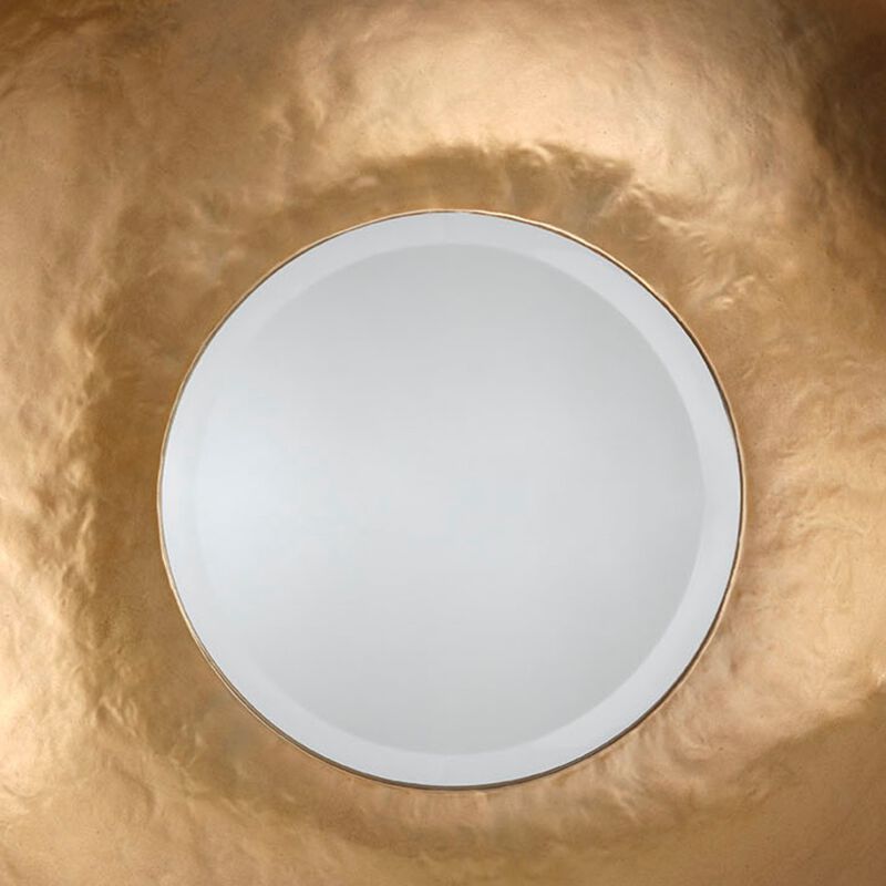 Rea Decorative Wall Mirror, 27 Inch Round Burnished Gold Frame - Benzara