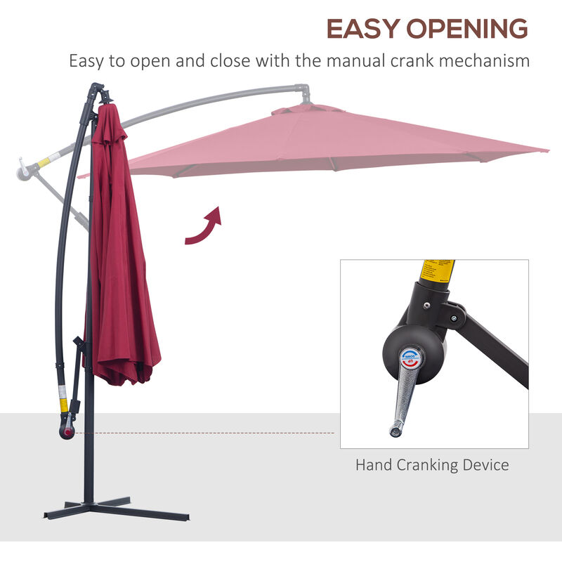 Outsunny 10' Cantilever Hanging Tilt Offset Patio Umbrella with UV & Water Fighting Material and a Sturdy Stand, Red