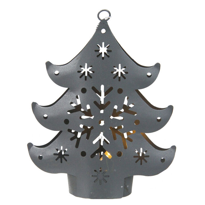 4.5" Pre-Lit Gray Petite Tree Cut Out Christmas Ornament