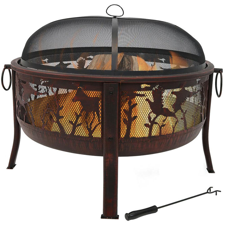 Sunnydaze 30 in Pheasant Hunting Steel Fire Pit with Spark Screen - Bronze