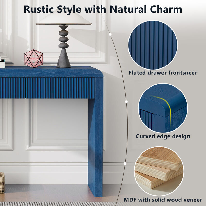 Merax Rustic Console Table with 3 Fluted Drawers