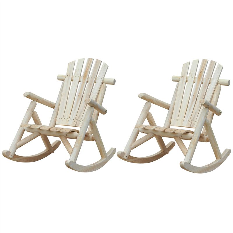 FarmHouse Classical Fir Wood Rocking Adirondack Chair - Set of 2