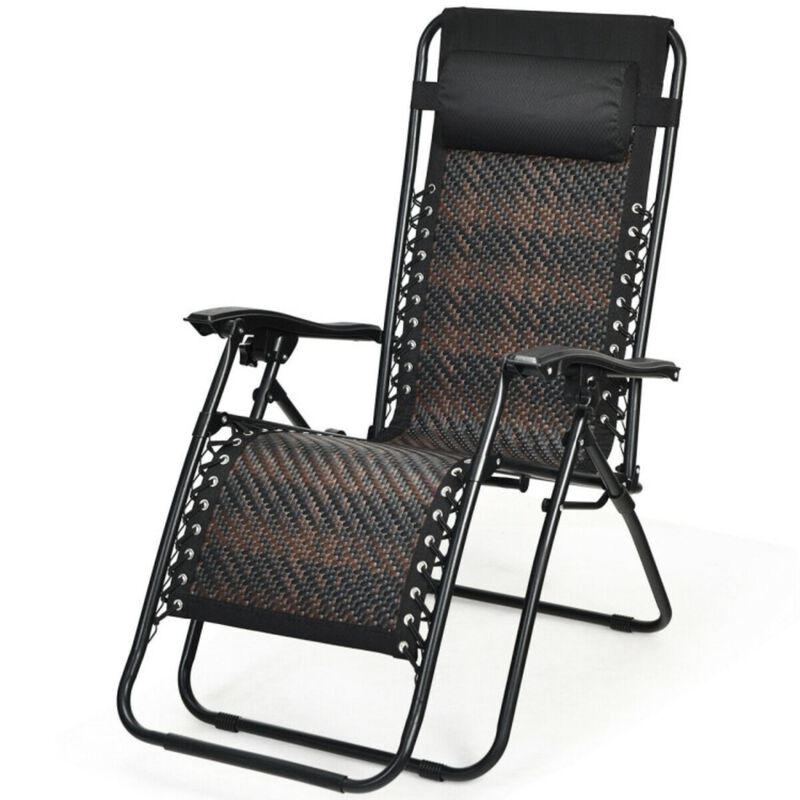 Hivvago Folding Rattan Zero Gravity Lounge Chair with Removable Head Pillow