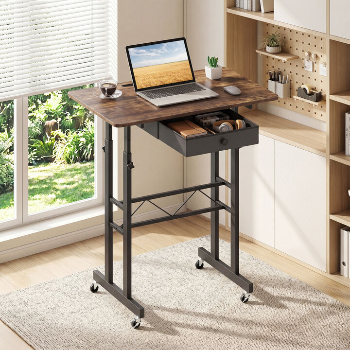 Adjustable Rolling Laptop Desk with Tablet Stand and Drawer