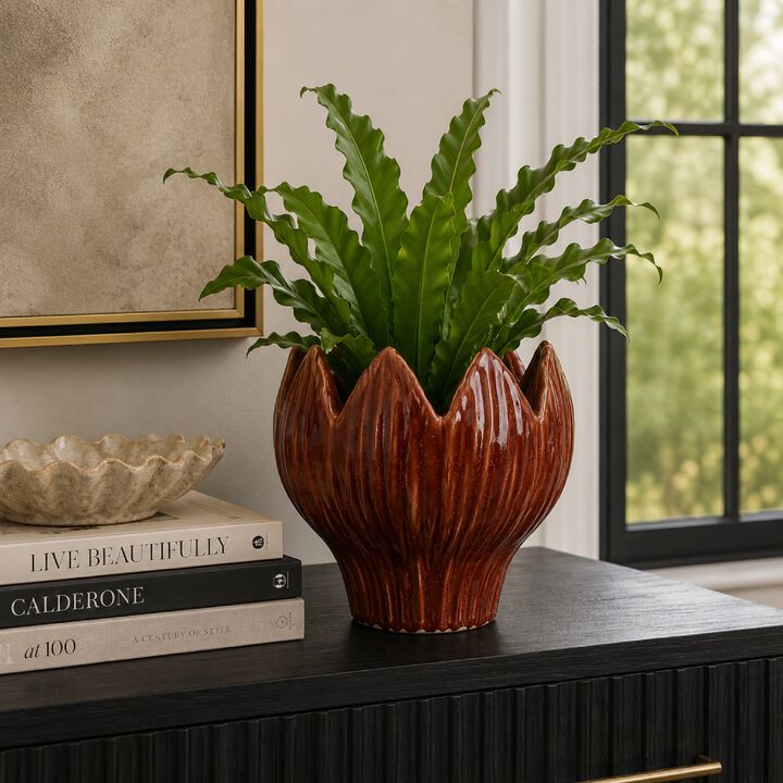 Siena Decorative Planter with Petal Edge Design, Ceramic