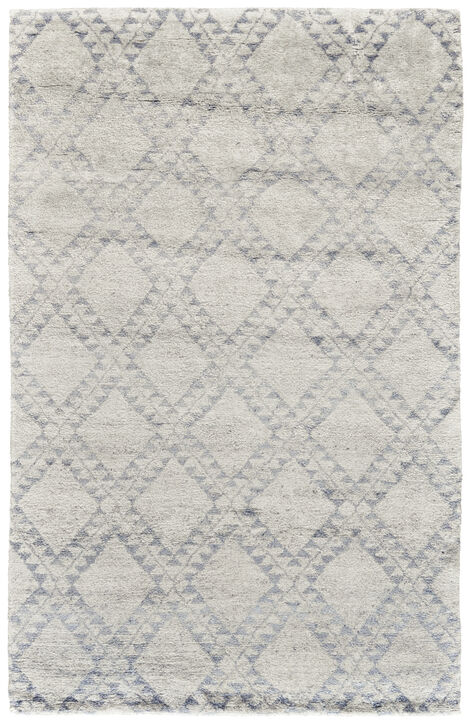 HomeRoots Geometric Hand Knotted Worn Faded Area Rug