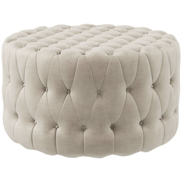 HOMCOM Round Ottoman, Velvet-Feel Upholstered Foot Stool with Button Tufted Design and Padded Seat for Living Room, Entryway, Beige